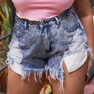 Light Stonewash Distressed Denim Shorts